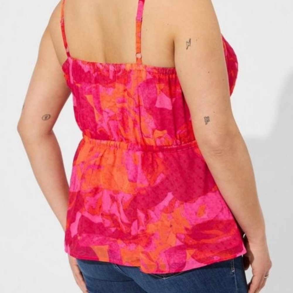 NWT Torrid Pink & Orange Floral Ruffle Drawstring Cami - Picture 2 of 6